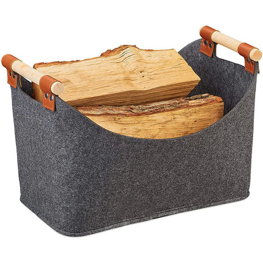 Firewood basket with wooden handle