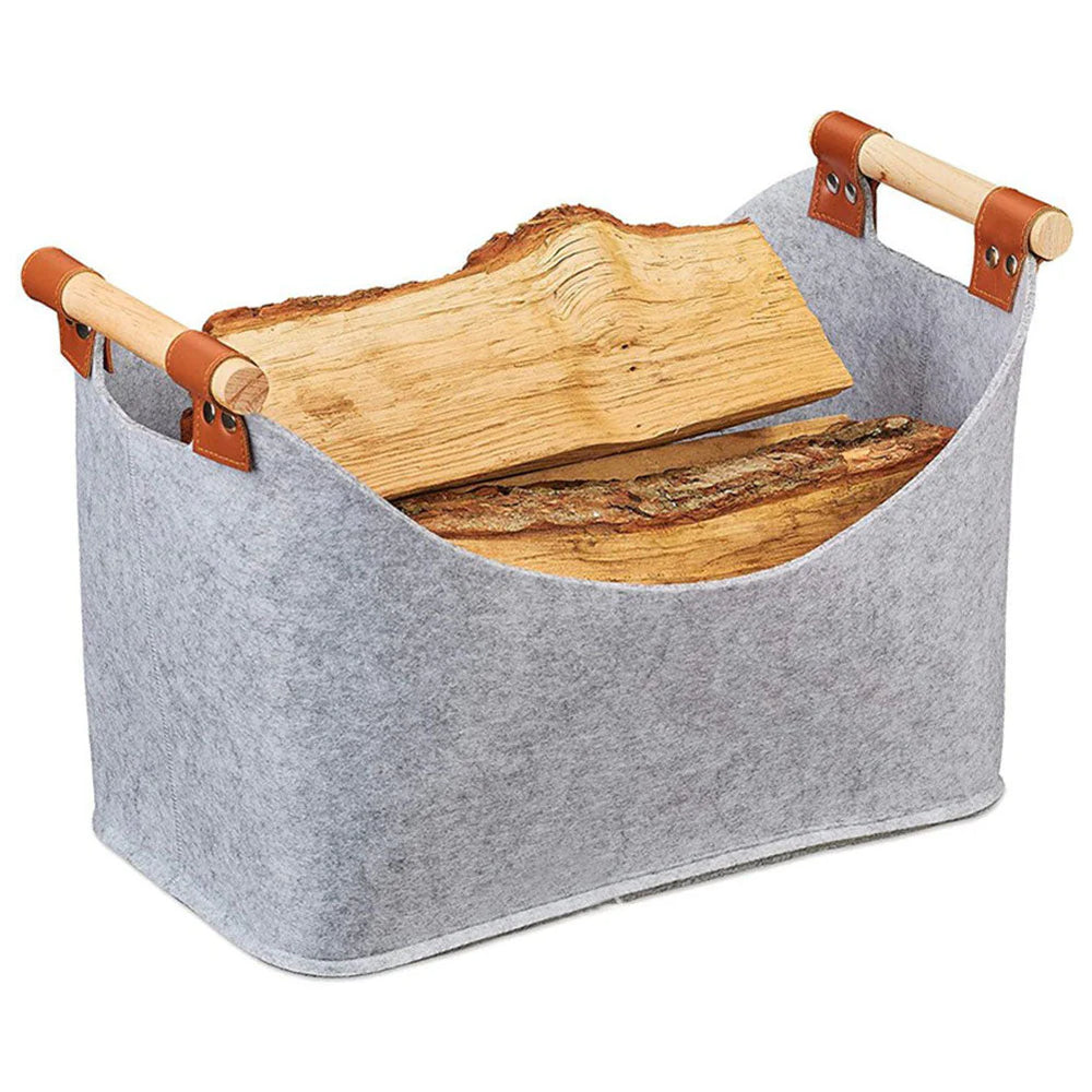 Firewood basket with wooden handle